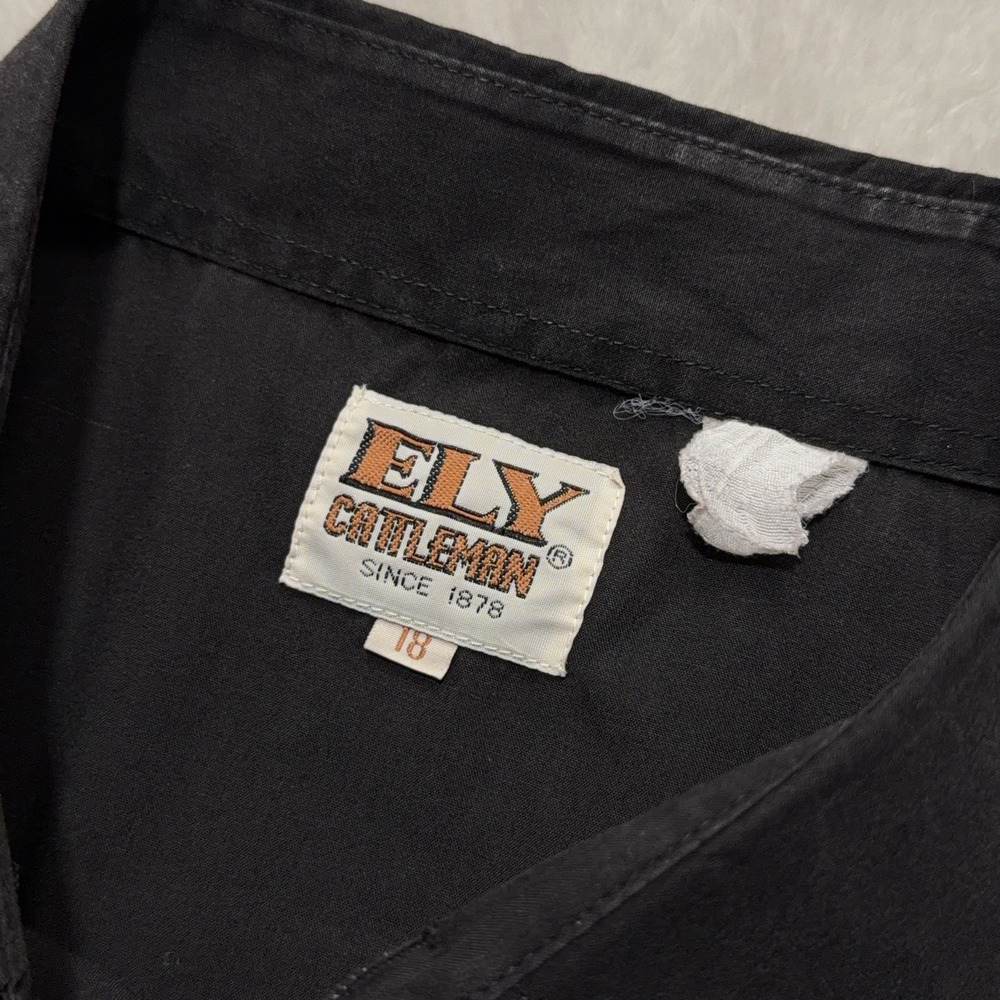 Vintage Ely Cattleman Black Pearl Snap Western Short Sleeve Button Up 2XL 18 - Picture 5 of 12